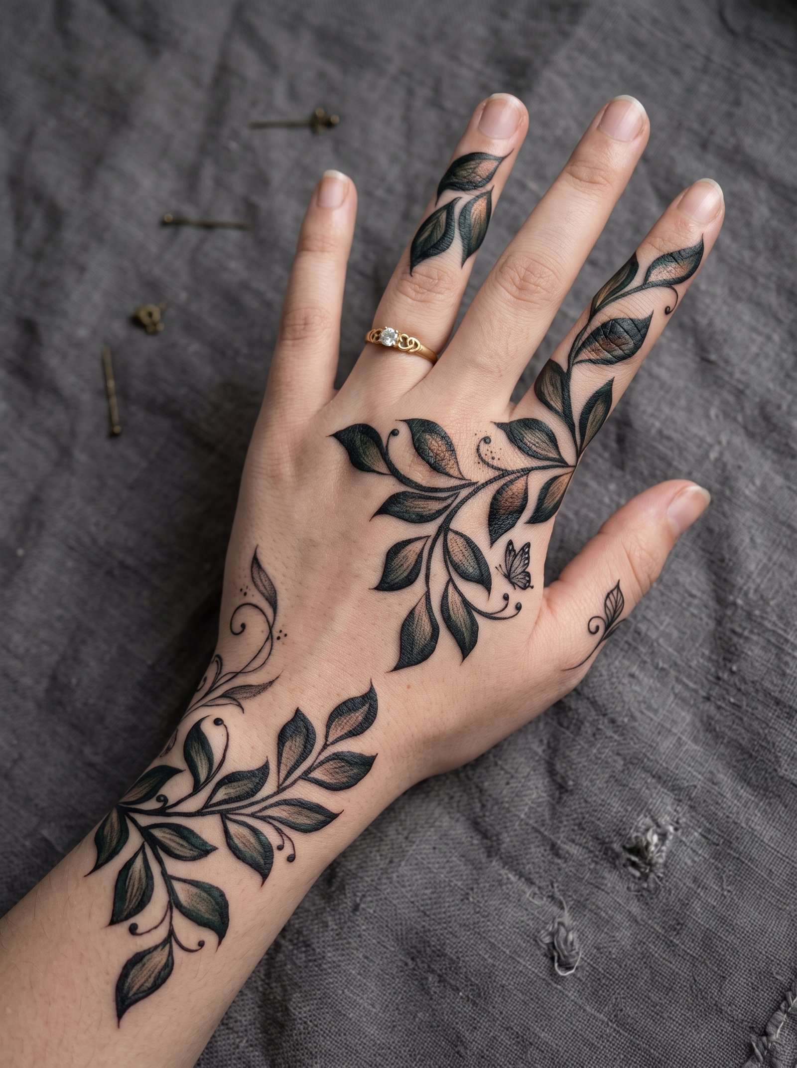 Elegant Pakistani mehndi design with leafy vines covering the hand, fingers, and wrist